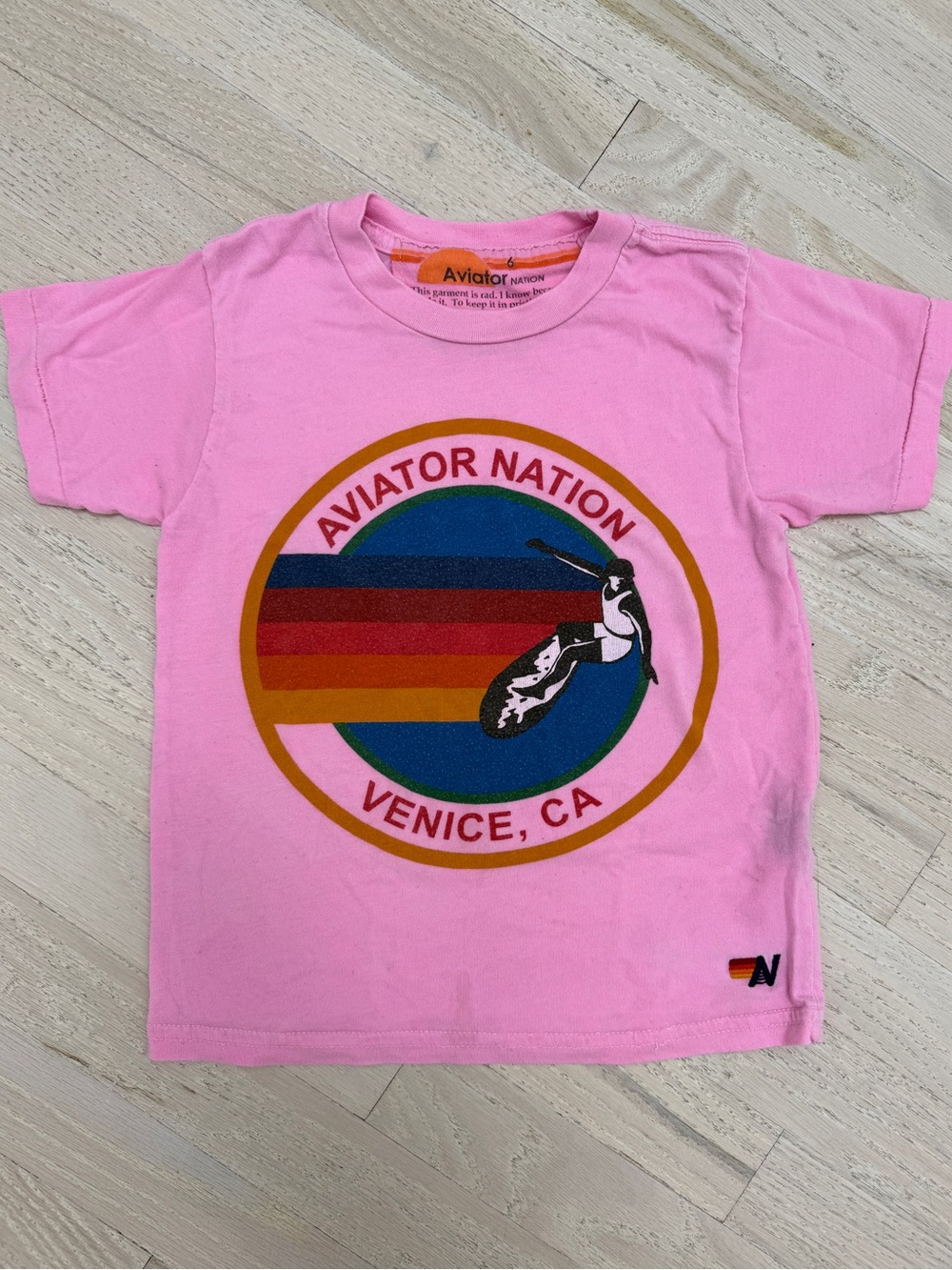 Aviator Nation Pink Venice CA Retro Stripe Graphic Tee